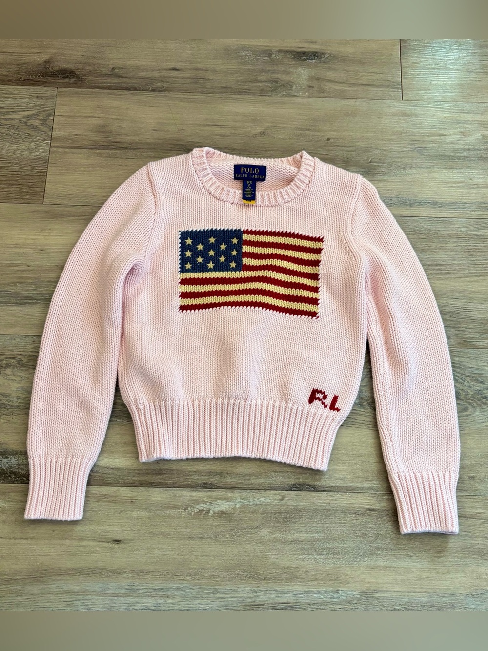 Polo Ralph Lauren Pink American Flag USA patriotic cotton knit sweater girls 7